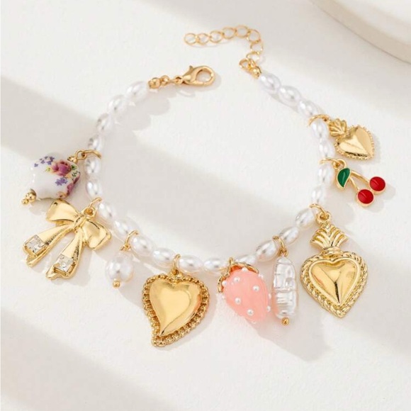Jewelry - Y2K Pearl Charm Bracelet | Strawberry, Coquette Core